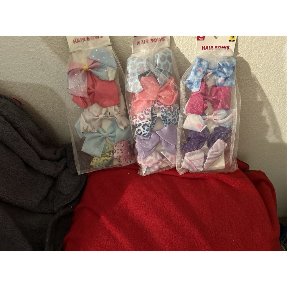 Lot Of 3 Girls Hair Bows New Total Of 15 Bows